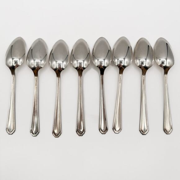 Atq Art Deco National Silver Co EPNS Silver Plate Tea Spoons "Twelve" Set of 8 - Picture 7 of 12